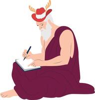 An illustration of a man in a red hat writing in a book vector