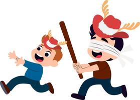 Christmas Blindfolded Boy Chases Running Boy vector