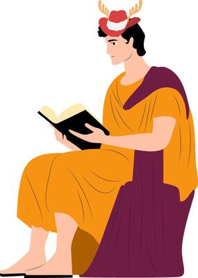 Christmas Ancient Man Reading Book Festive Hat