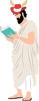 A cartoon man dressed in a roman costume reading a book vector