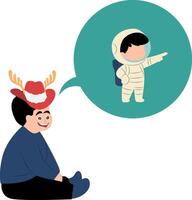 A boy in a space suit is talking to a man in a deer hat vector