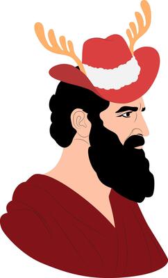 Christmas Bearded philosopher Man Festive Reindeer Hat