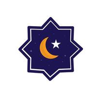 The crescent and star in the middle of a starry night sky vector