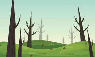 A cartoon illustration of a forest with trees and grass vector