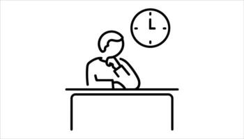 Person Thinking at Desk with Clock Icon for Time Management vector