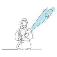 Hand-drawn fireman with hose continuous line art drawing. vector