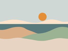 Sunset over the sea. Illustration in a flat style. vector