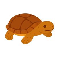 Adorable brown turtle with a patterned shell walking forward, colorful flat cartoon illustration. vector
