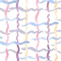Checkered waves marine print of various colors. Colorful geometric plaid watercolor seamless pattern isolated. Ripple lines in square repeated background soft tones for simple baby design, wallpaper vector