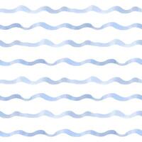 Horizontal wave blue lines in watercolor seamless pattern isolated. Wave texture in cartoon style for kids design. Curvy lines pale blue hand drawn repeated background. Ripple lines marine cute style. vector
