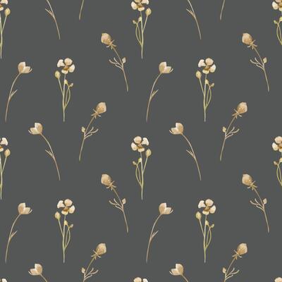 Vertical light flowers herbs watercolor beige seamless pattern isolated. Simple botanical pattern in natural sand tones. Little buds leaves stems hand drawn on repeated background for design textile