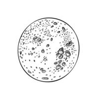 Black white outline illustration of a full moon hand drawn in a minimalist style. Luna monochrome drawing for printing, backgrounds. Space moon graphic sketch painted for storybook. vector