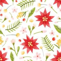 Floral seamless pattern with gorgeous blooming flowers, inflorescences and leaves on white background. Botanical illustration in modern flat style for wrapping paper, textile print, backdrop. vector