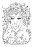 Portrait of a beautiful girl. Coloring page for children and adults. Black and white illustration for coloring. vector