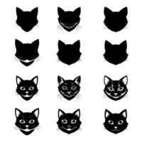 a set of black cat faces with different expressions vector