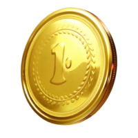 Shiny Golden Coin with Number One Embossed Center and Decorative Border png