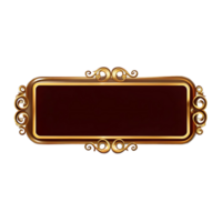 Elegant Dark Brown Rectangular Sign with Golden Ornate Frame and Scrollwork Design png