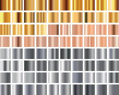 set of gold and silver textures, metals, gradients.