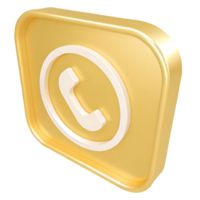 Three dimensional golden square button with white phone icon call support communication png