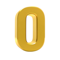 A three dimensional golden number zero on a transparent background png