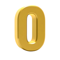 A Three Dimensional Shiny Golden Number Zero on a transparent Background png