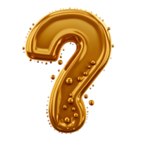Golden Liquid Question Mark with Bubbles on transparent Background 3D Render png