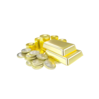 A 3D render of gold bars and coins representing wealth and prosperity png