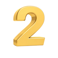 A Stunning 3D Render of the Number Two in Gold on a transparent Background png