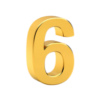 Three dimensional shiny golden number six on transparent background digital art png