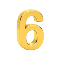Three Dimensional Golden Number Six on transparent Background Digit Six 3D Rendering Gold Number Six png