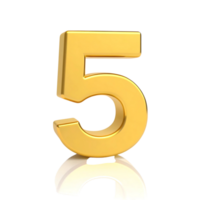 Three Dimensional Shiny Golden Number Five with Reflection png