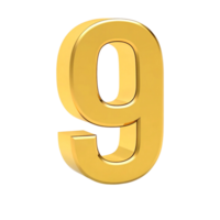 Three Dimensional Golden Number Nine on transparent Background Digit Nine Gold Number Nine 3D Rendering Nine Number png