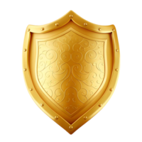 Ornate Golden Shield with Intricate Scrollwork Design on transparent Background png