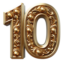 Elegant Gold Number Ten with Intricate Baroque Design and Ornate Frame png