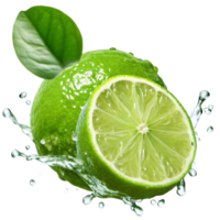 Fresh Lime Splashing Water Isolated on transparent Background Citrus Fruit Green Healthy Vitamins png