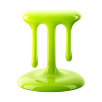 Bright Green Glossy Liquid Dripping Downwards Forming a Puddle on transparent Background Abstract 3D Rendering png