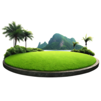 Lush Green Island Paradise with Palm Trees and Mountain View png