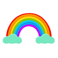 A Colorful Cartoon Rainbow with Clouds and Sparkling Dots png