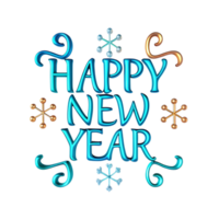 Happy New Year 3D Render with Blue and Gold Design Elements png