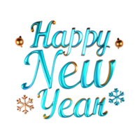 Happy New Year 3D Render with Ornaments and Snowflakes png