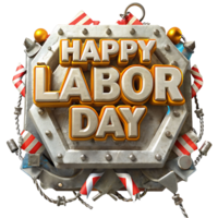 Happy Labor Day Festive 3D Render with Industrial Theme and Metallic Elements png