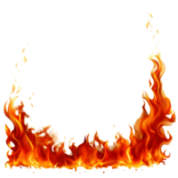 Fiery orange and yellow flames burning intensely against a transparent background creating a vibrant and dynamic border png
