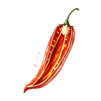 A vibrant red chili pepper sliced open revealing seeds and inner membranes against a transparent background a detailed of a spicy ingredient png