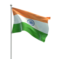 A high resolution of the Indian national flag waving on a flagpole against a transparent background png