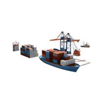 Cargo Ship at Port with Container Cranes and Multiple Containers Being Loaded or Unloaded png