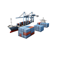 Container Ship at Port with Crane Loading and Unloading Cargo Containers png