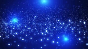 Abstract animation concept of blue particles for birthday and holiday celebrations. 4k bokeh background with light particles on dark background. Animation footage with light leak effect. video