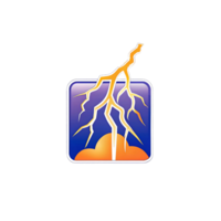 Abstract lightning bolt design with roots and orange cloud background in a blue square png
