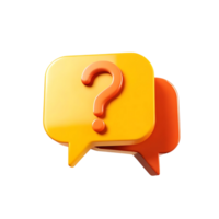 3D Render of Two Glossy Speech Bubbles with a Question Mark Graphic in Yellow and Orange png
