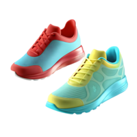 Pair of Stylish Modern Athletic Shoes in Vibrant Red Teal and Yellow Aqua Color Schemes png